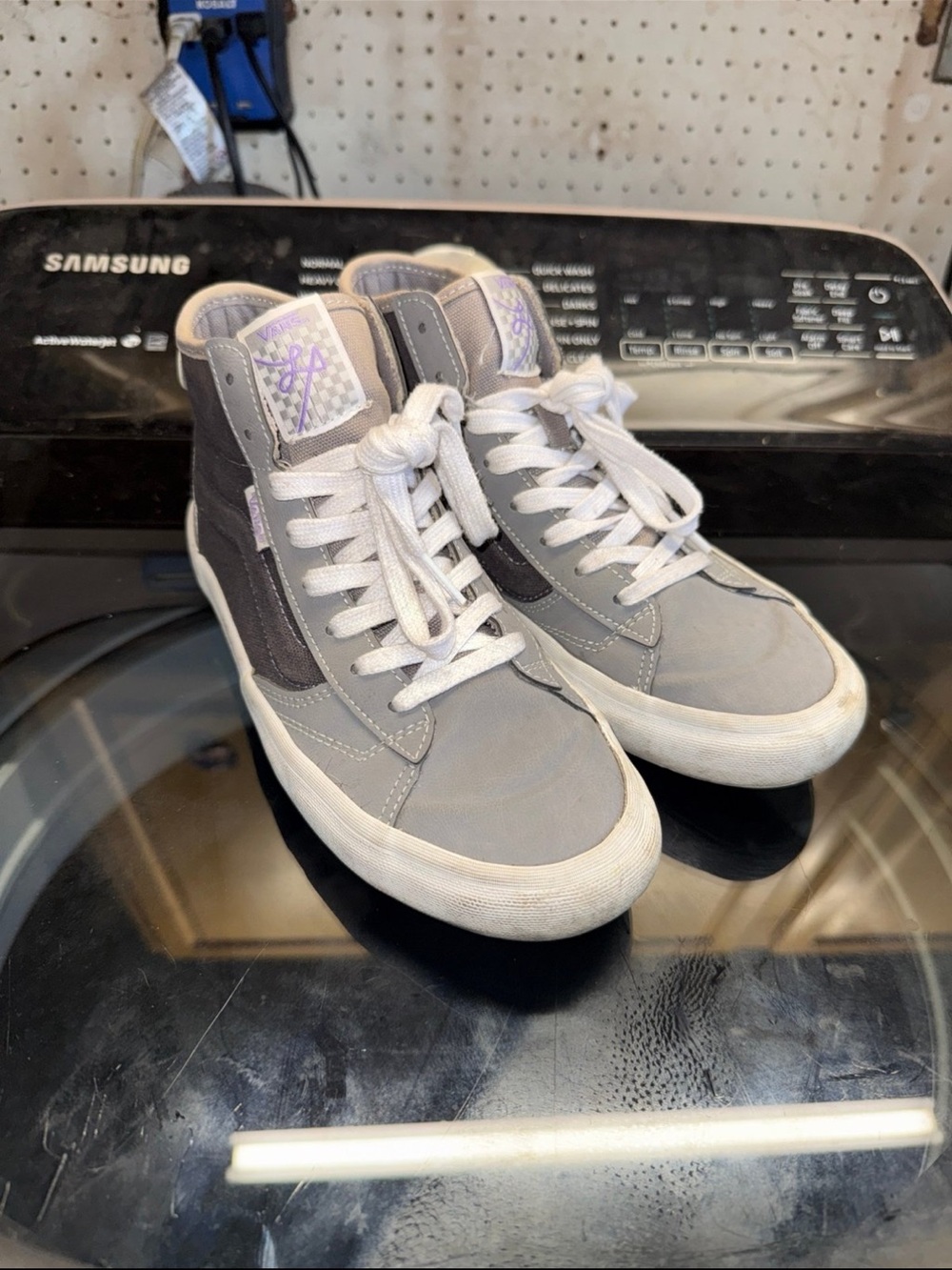 Vans Gray and Purple Checkerboard Accent Skate Shoes